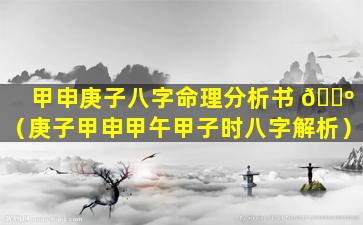 甲申庚子八字命理分析书 🐺 （庚子甲申甲午甲子时八字解析）